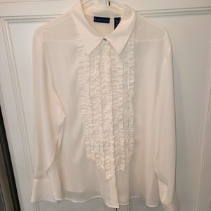 Ladies Cream Ruffled Blouse Size XL